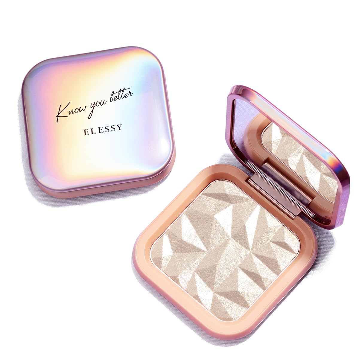 ELLESY highlighter palette applied on a model's cheekbones