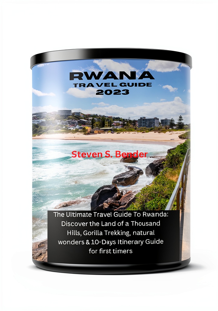 Installing Rwanda & Uganda Travel Guide Kindle Edition by Travel Master Series on a wooden desk