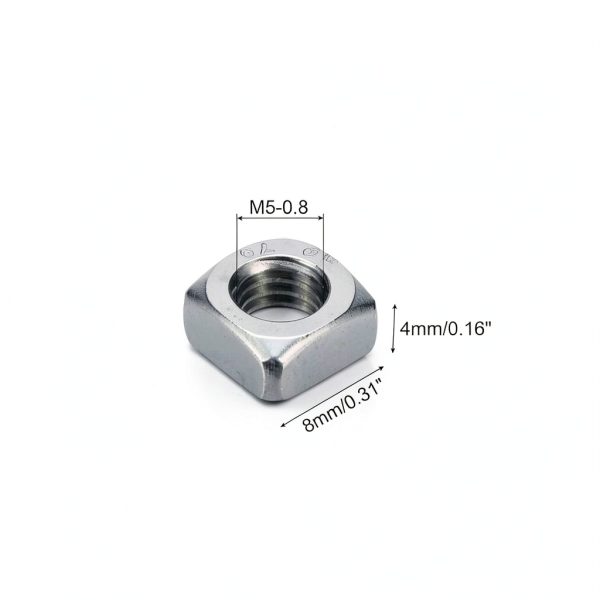 uxcell M5-0.8x4 Square Nuts 304 Stainless Steel Coarse Thread 10pcs-1