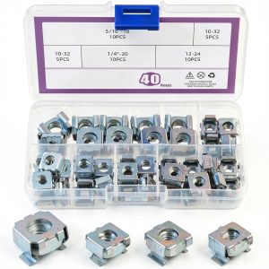 Swpeet 40Pcs 4 Size 10-32, 12-24, 1/4"-20, 5/16"-18 Zinc Plated Carbon Steel Square Cage Nuts Assortment Kit-0